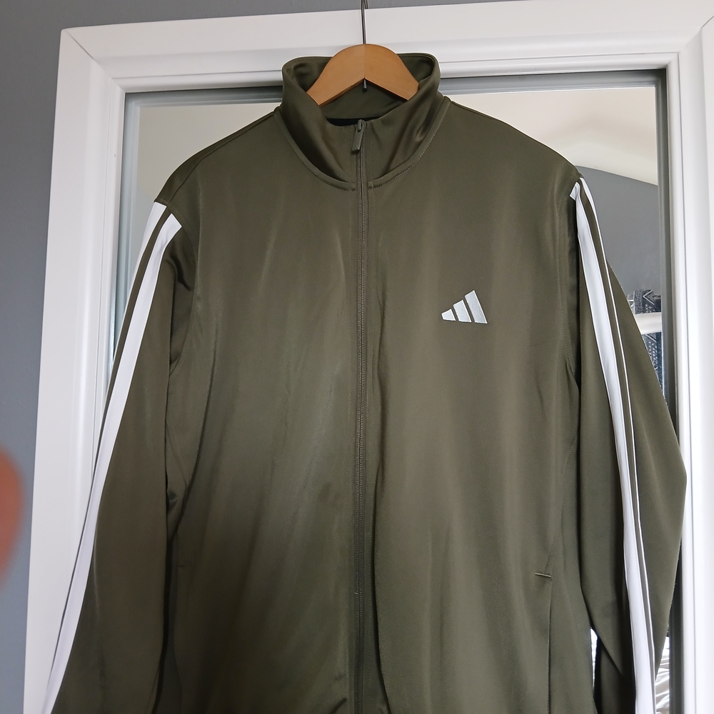 Adidas Ladies Olive Green Track Suit with White Accents New Without Tags